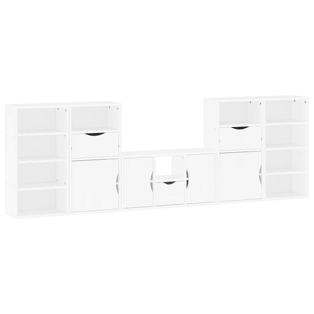 5 Piece TV Units with Storage ODDA White Solid Wood Pine